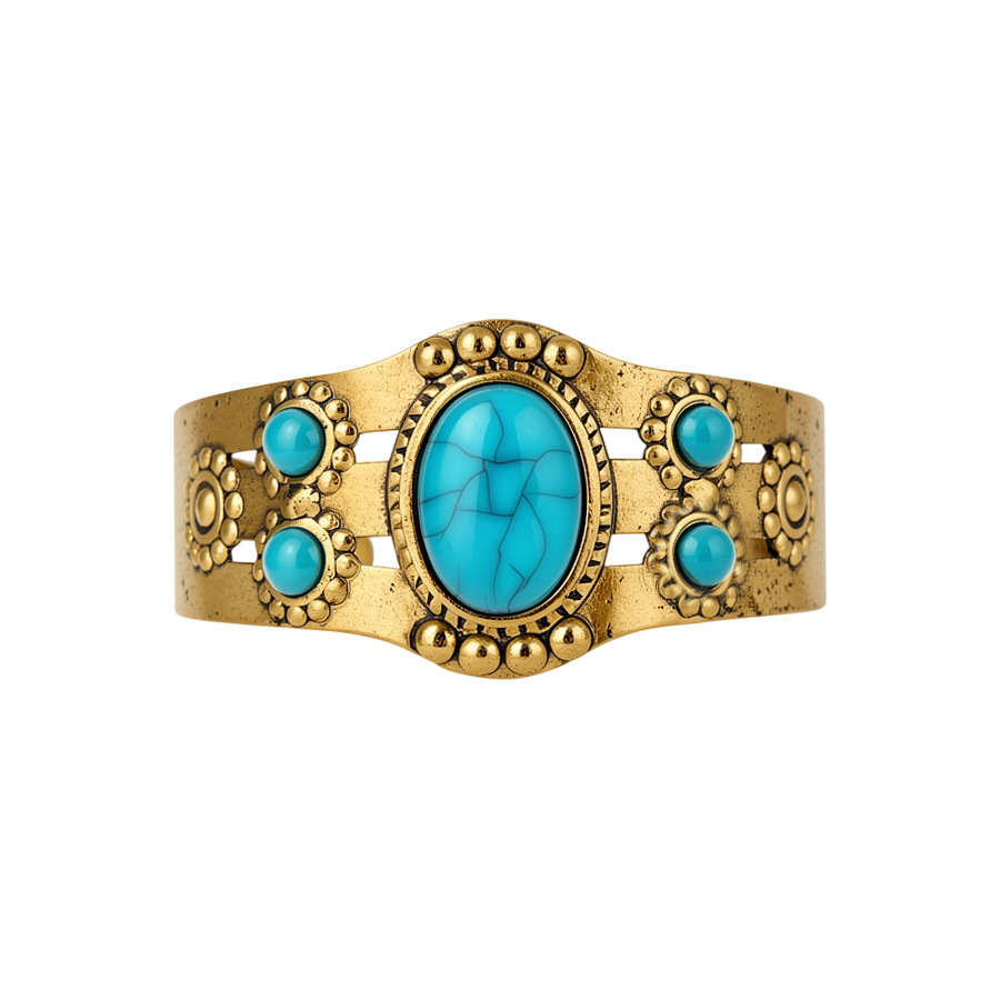 Vintage metal floral open bracelet, bohemian style, unique and fashionable wristband, light luxury niche jewelry - view 6
