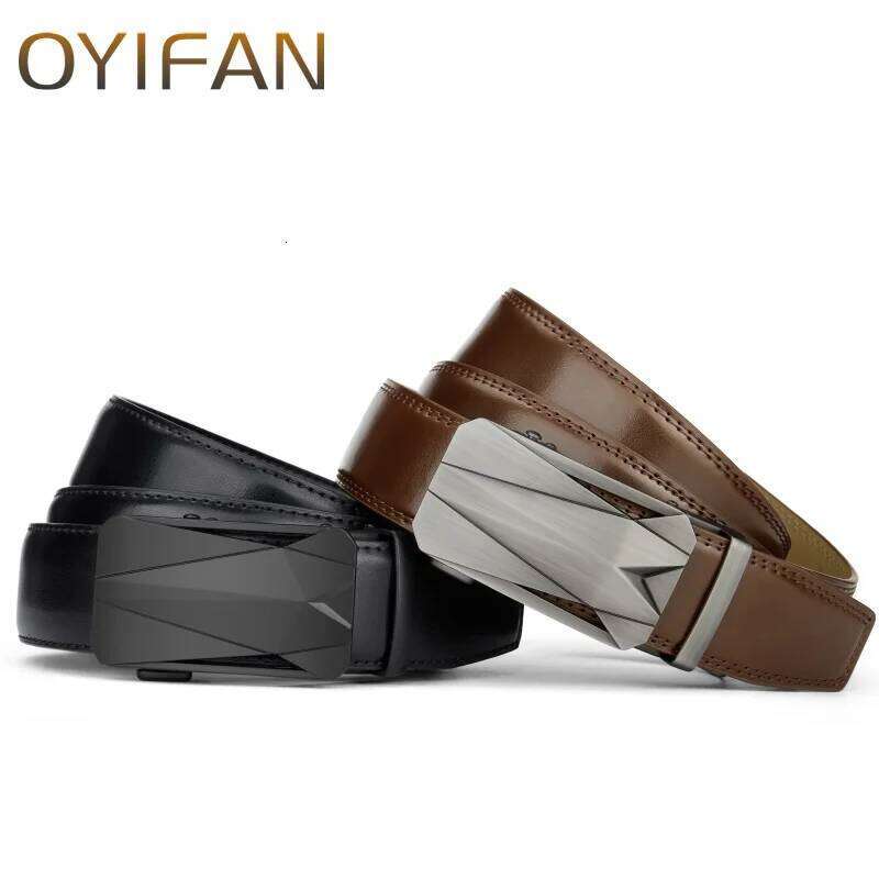 Genuine OYIFAN Cowhide Leather For Men Ratcheting Adjustable Automatic Belt, Mens Business Belt Matching jeans H260310 ,