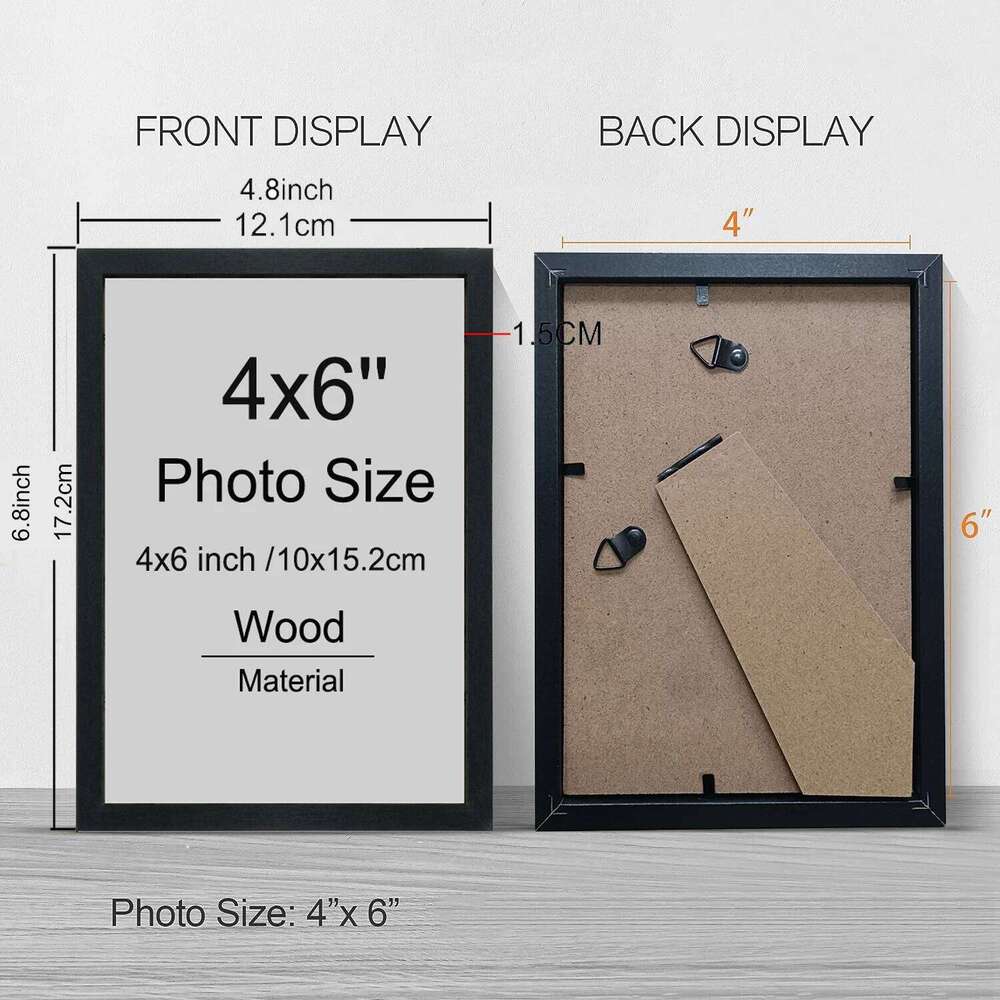 14pcs 4x6 Inch Picture Frames, Wooden Photo Frames without Mat ,Tabletop or Wall Display for Prints, Paintings, Poster H260310 - view 5