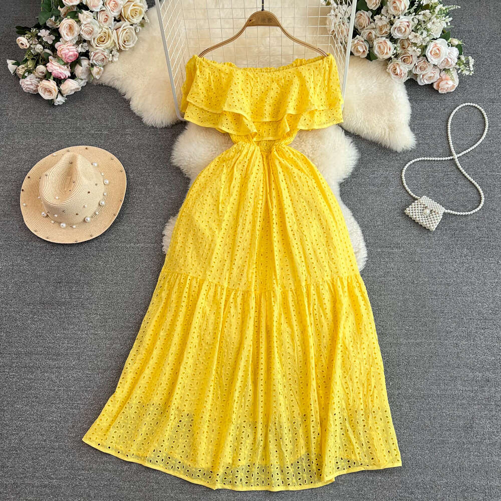 Forest style first love long skirt retro gentle style super fairy off shoulder pleated waistband slim fit A-line skirt