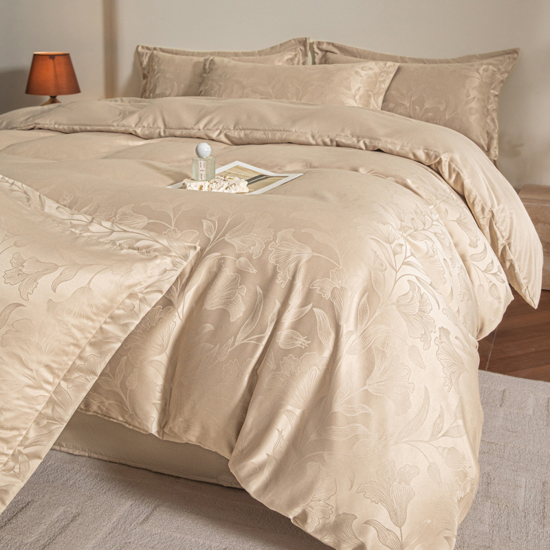 Cool Silk Ice Silk Fitted Sheet 4-Piece Bedding Set Satin Duvet Cover Cooling Silk Bed Sheet, Imitation Silk Comfortable Soft