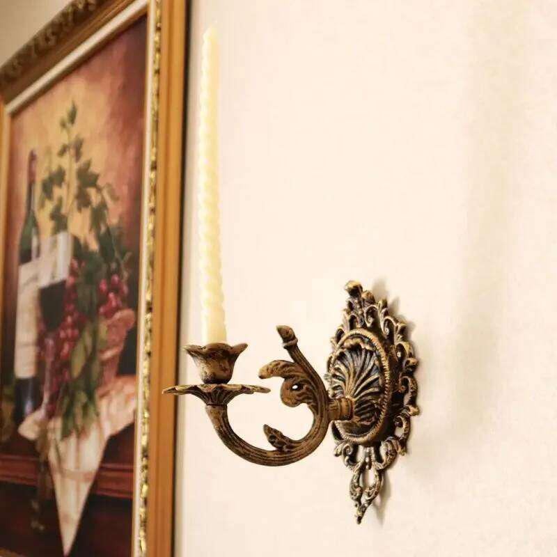 Hanging Candlestick Retro Bronze Decoration Candle Holder French Wall Wrought Iron Garden Decorative Hook H260310