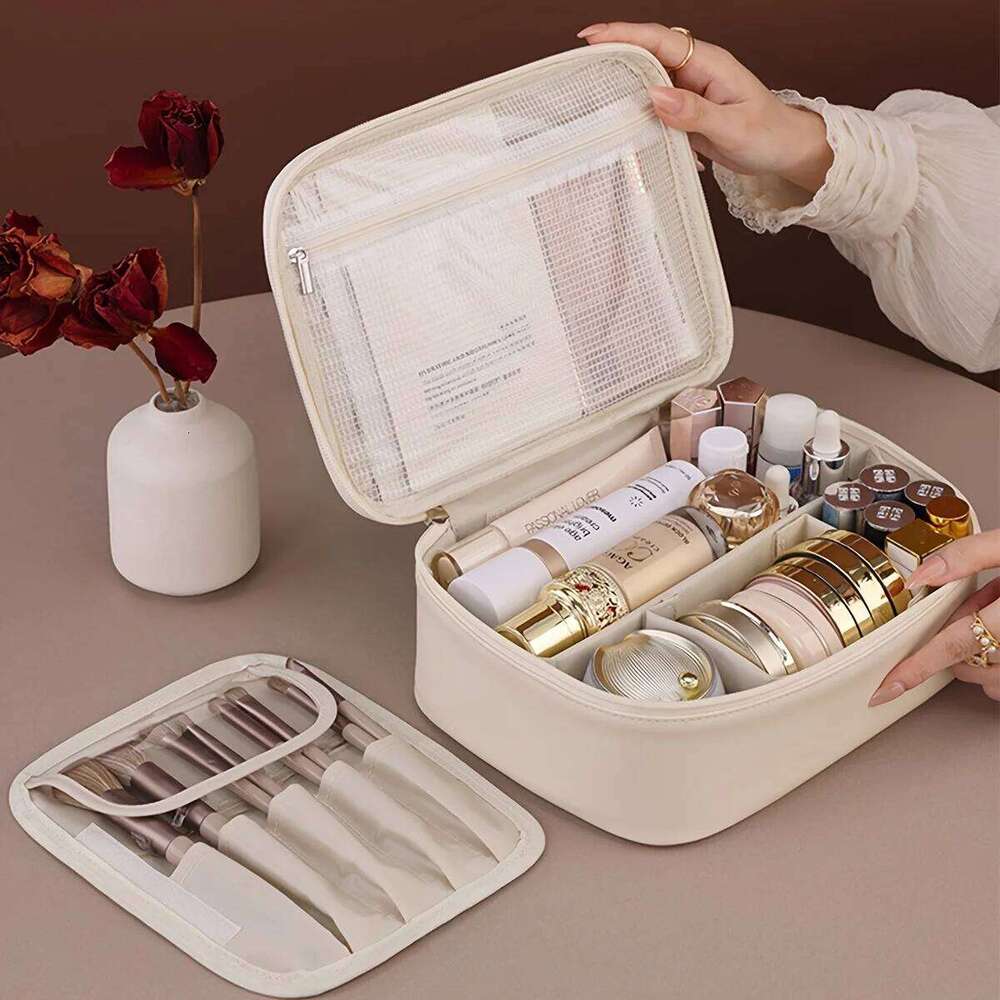 PU Leather Double Layer Makeup Bag Large Capacity Cosmetic Bags Luxury Cosmetics Organizer Women's Travel Essentials XJ260310