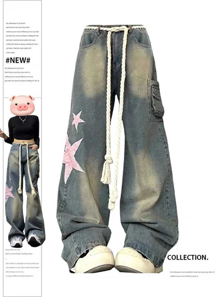 Women Baggy Star Jeans Vintage Harajuku Oversize High Waist Denim Trouser Emo 2000s Y2k 90s Aesthetic Wide Pants Trashy Clothes M260310