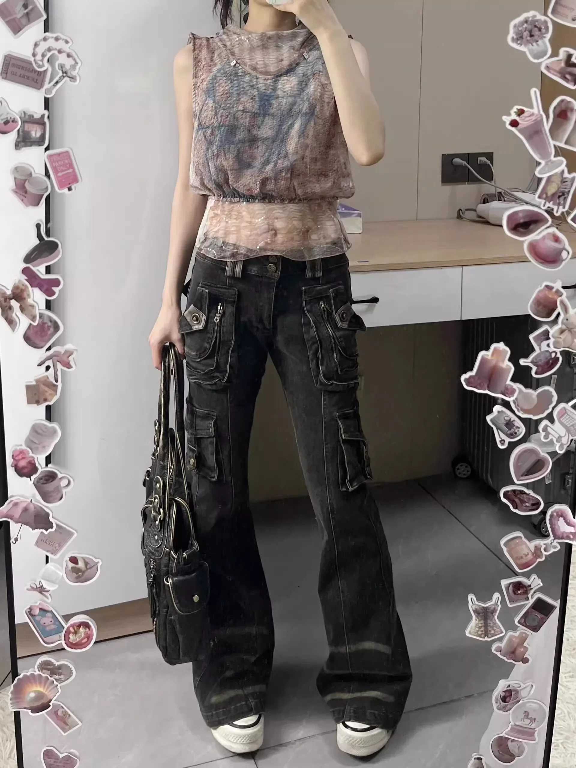 American Retro Y2K Jeans Baggy Women Streetwear Aesthetic Denim Trousers Harajuku Vintage 2000s Trashy Cargo Pants Pantalones M260310