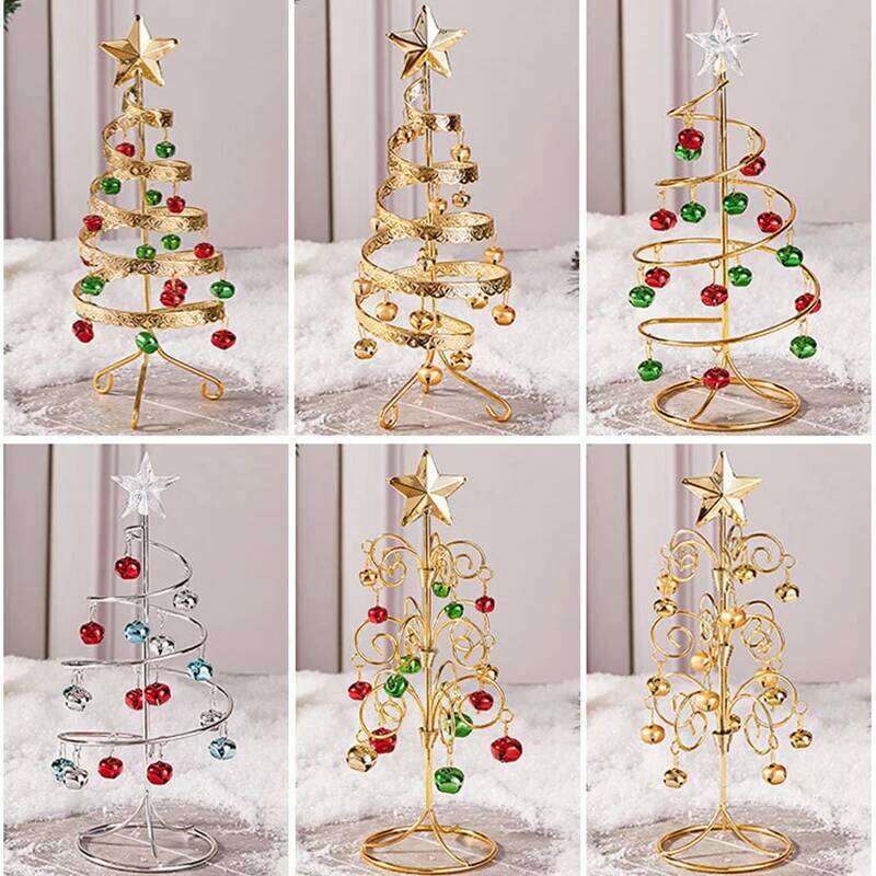 Iron Lace Tree Mini With Bell Star Desktop Ornament New Year Christmas Eve Gift Celebrate Party Xmas 2026 H260310