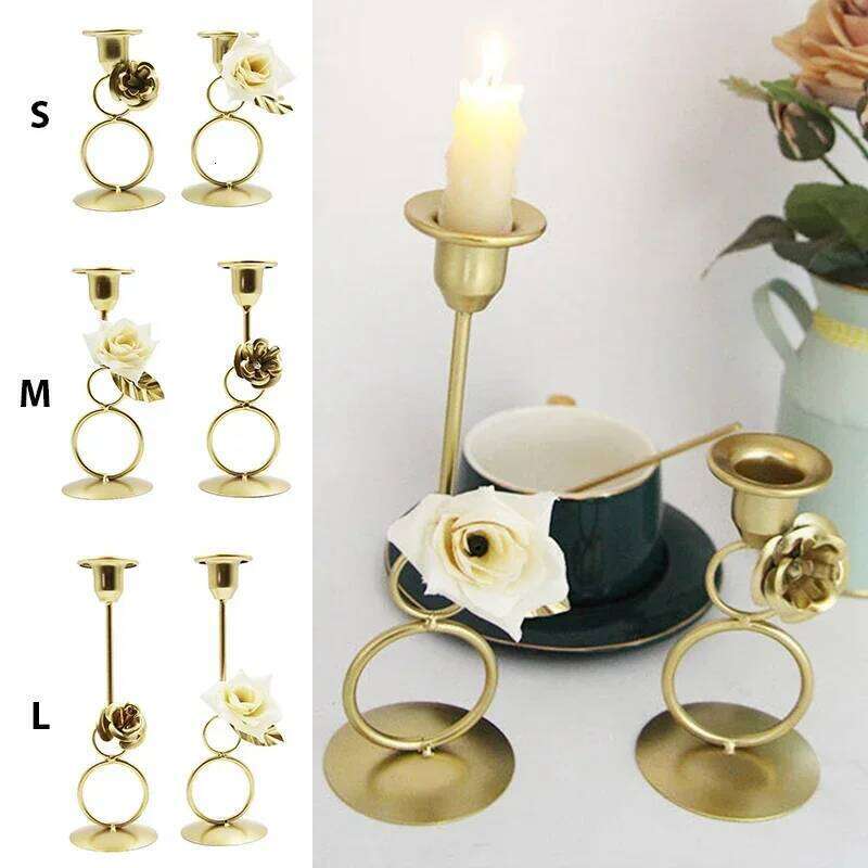 Nordic Rose Candlestick Metal Iron Crafts Wedding Candelabrum Flowers Ring Wax Candle Stand Dining Table Center Piece Decoration H260310