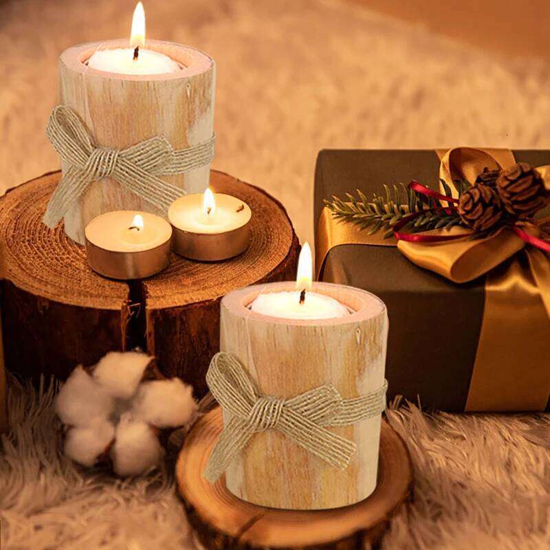 1Pcs Creative Wooden Candlestick Succulent Plants Pot Tray Candle Holder Table Desktop Decor Rustic Home Wedding Birthday Decors H260310