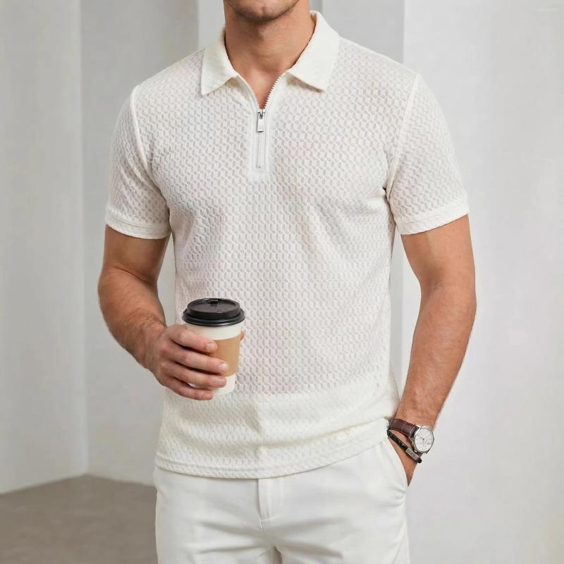 Men's Polos Casual POLO Shirt 2026 Summer Short Sleeve Sports Half Zipper Top Fashionable Solid Color Lapel Waffle T-shirt