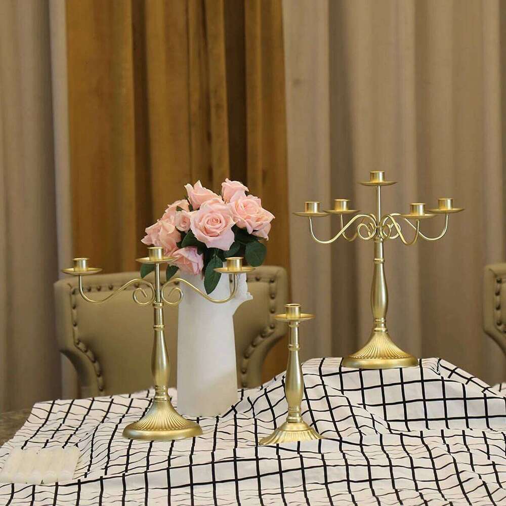Gold Metal Taper Candle Holder for Wedding Ceremony - Elegant Long Candlesticks, Church Aisle Decor, Bridal Party H260310