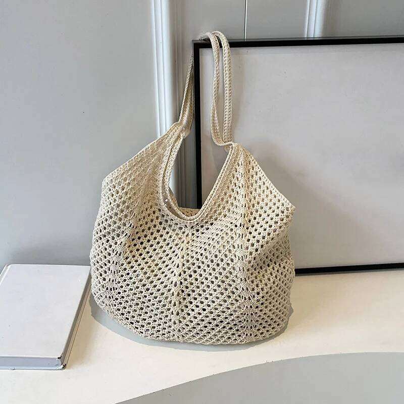 Women Crochet Tote Candy Fashion Knitted Large Capacity Woven Shoulder Bags Solid Color Simple Shopping Bag for Summer Beach XJ260310