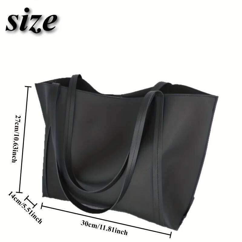 Women's Large Capacity Lightweight Tote Bag Elegant Black Synthetic Shoulder Bag, Spacious Work Travel Handbag for Everyday Use XJ260310