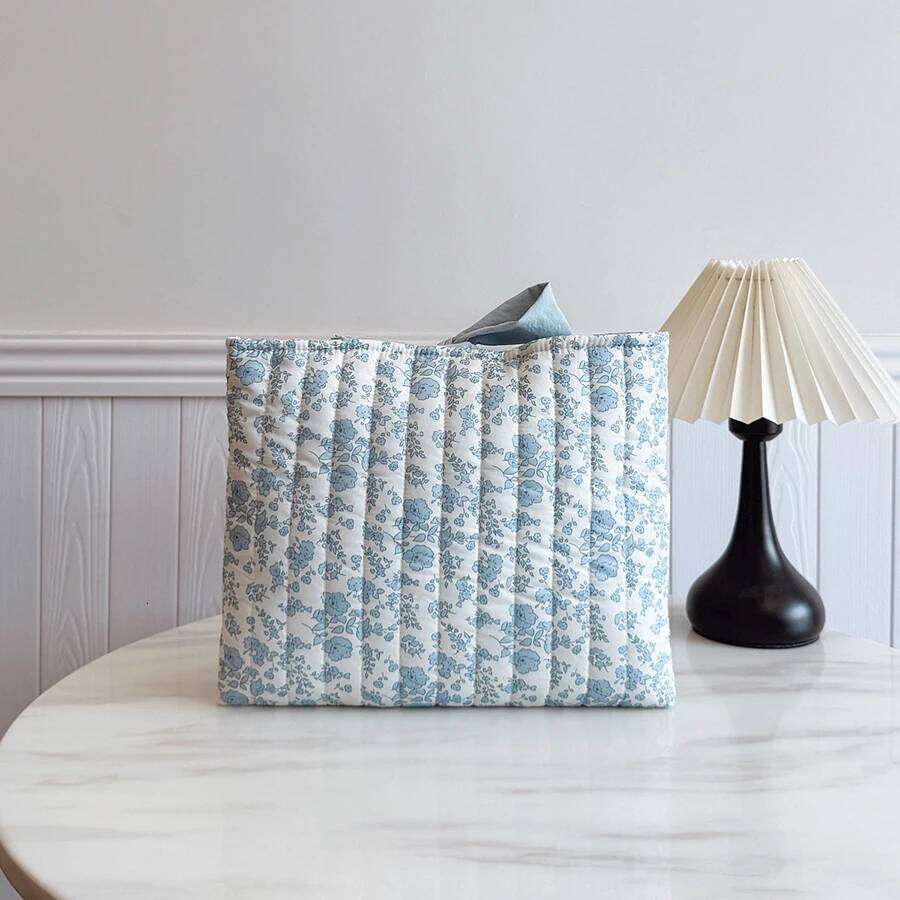 1PC Floral Quilted Makeup Bag with Bow Large Capacity Multifunctional Practical lightweight College Style Unsealed Lined XJ260310