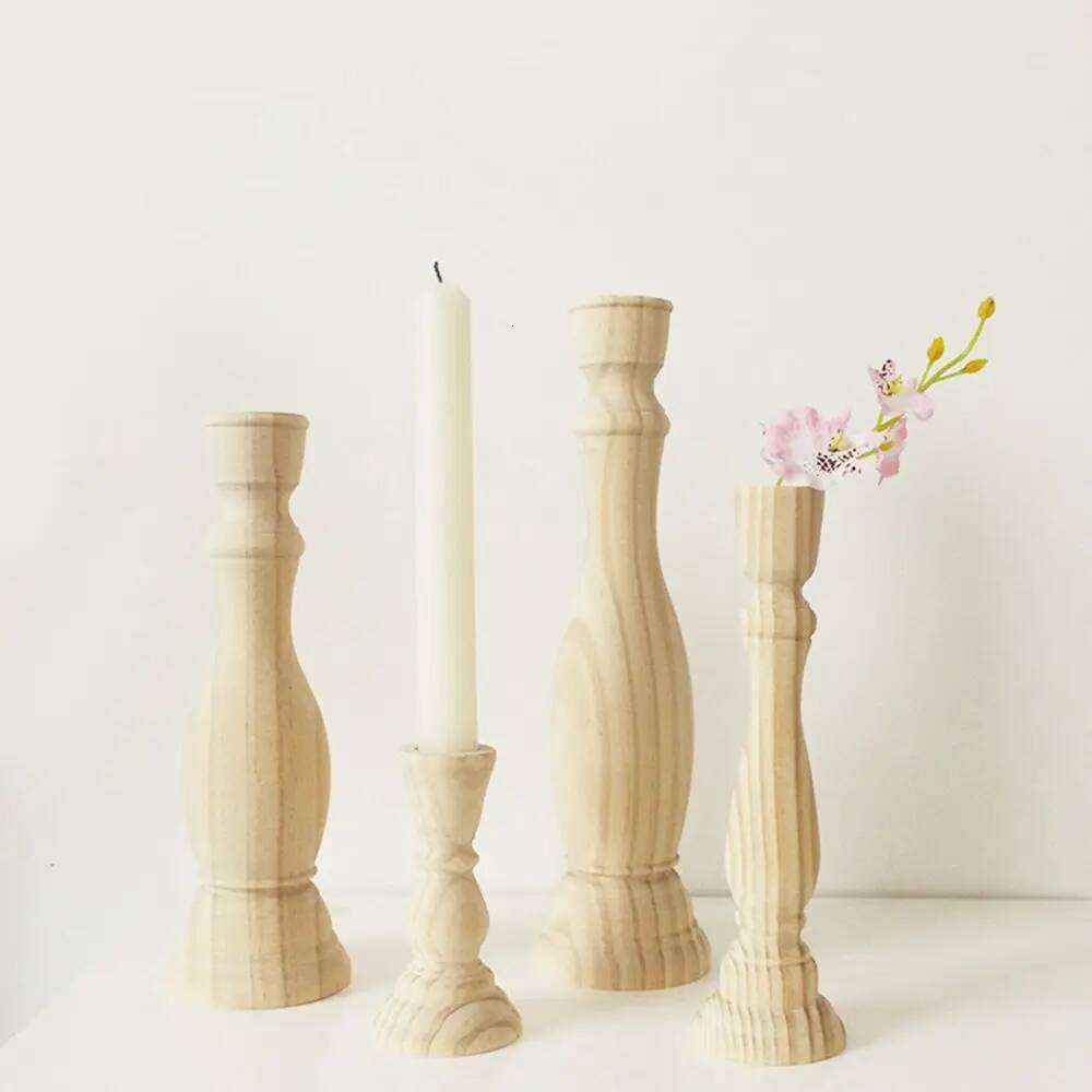 Rustic Wood Decorations Retro For Party Home Wedding Unpainted Candlesticks Holders Candelabros Candle Stand H260310