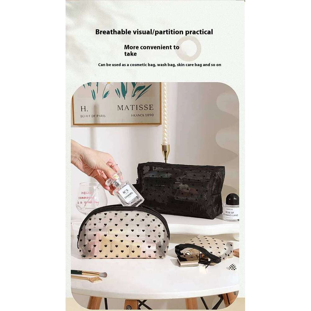 Heart Transparent Mesh Makeup Bag Multifunction Portable Women Cosmetic Storage Pouch Ladies Toiletry Lipstick Organizer Bags XJ260310