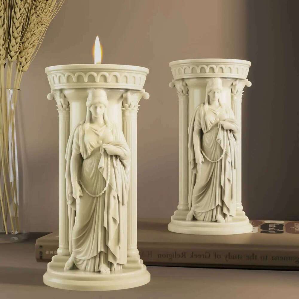 The Goddess Athena Candlestick Gypsum Plaster Molds DIY Aromatherapy Holder Cement Concrete Silicone Mould Candle Mold H260310