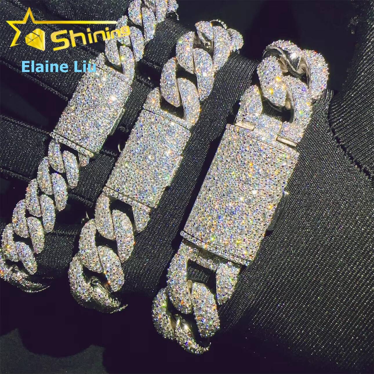 12mm 15mm 18mm VVS Moissanite Diamond Sterling Silver 925 Mosaic Setting Hip Hop Fine Jewelry Iced Out Cuban Link Chain Bracelet