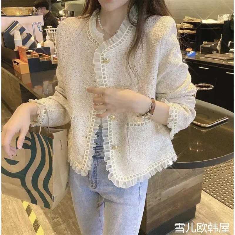 Retro Mesh Splicing Tweed Top For Womens Jacket 2025 Spring New Socialite Temperament Xiaoxiangfeng Short Jackets Female CoatT260310
