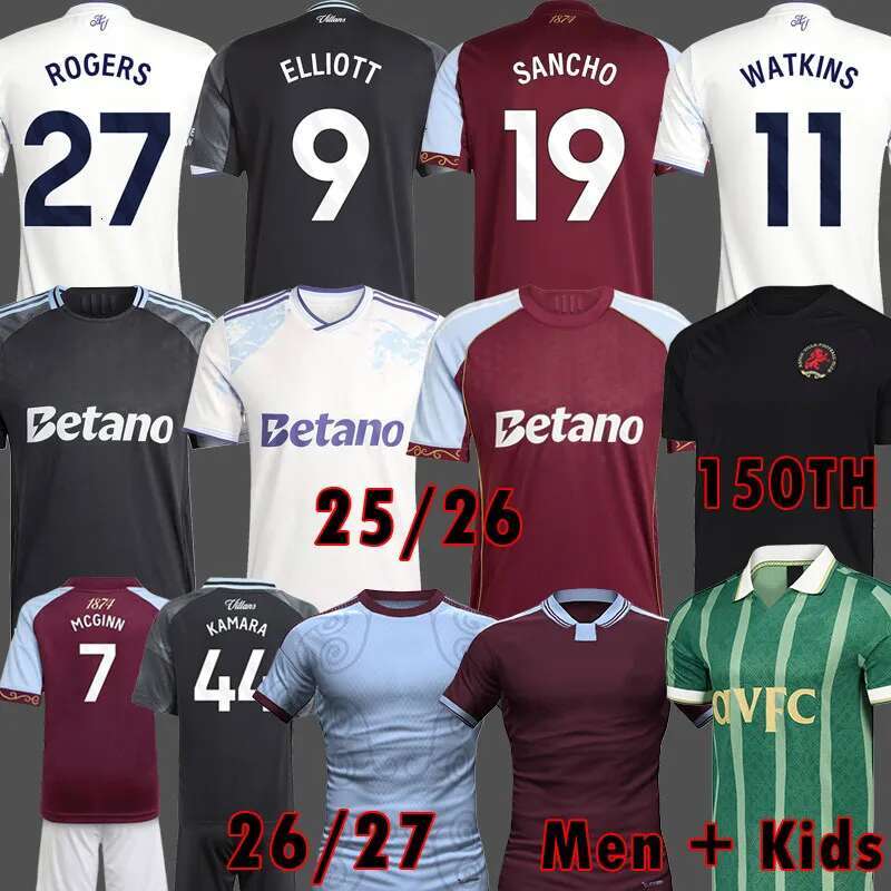 Aston Villashirt 25 26 27 BAILEY MALEN 150 Year Anniversary Soccer Jersey 2026 Lifestyle Mcginn ONANA WATKINS KONSA MARTINEZ Kids Kit Special Football Shirt Top Set