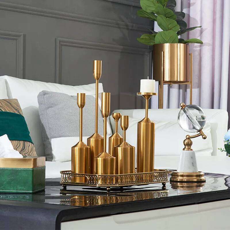 Metal Gold Plated Candle Holders High Quality Pillar Wedding Home Decoration Candlestick Props H260310