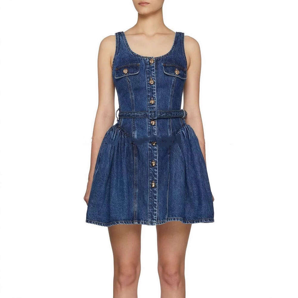 2026 designer fashion celebrity style elegant denim short skirt with shoulder straps, sleeveless waistband, and fluffy skirt