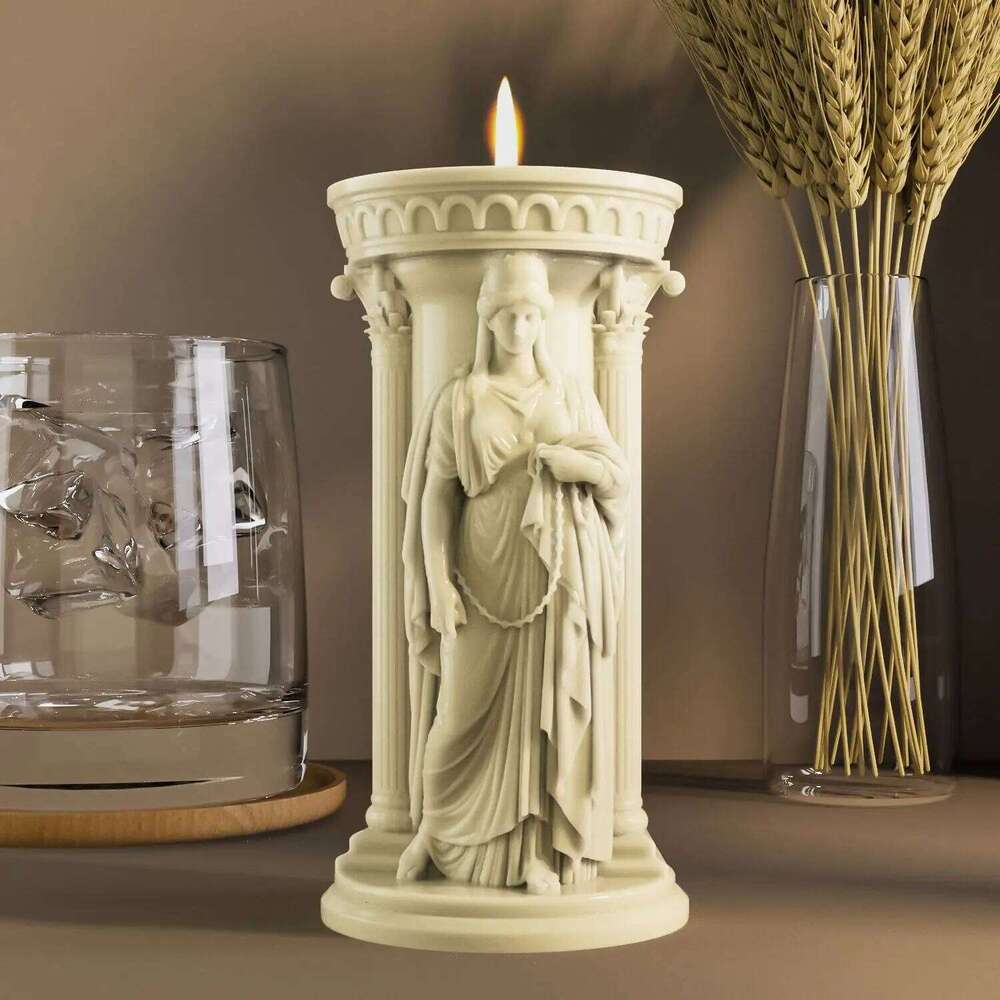The Goddess Athena Candlestick Gypsum Plaster Molds DIY Aromatherapy Holder Cement Concrete Silicone Mould Candle Mold H260310