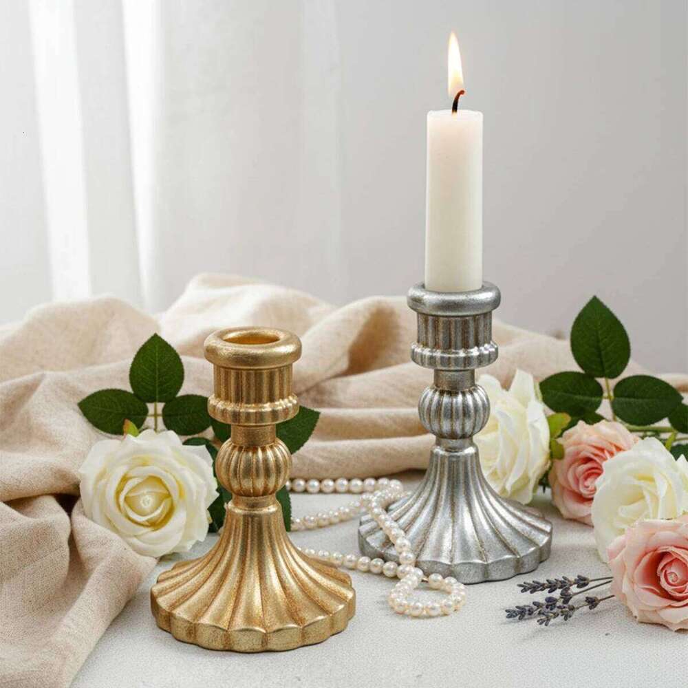 1PC, European-style simple shell pattern retro candlestick, resin material antique design table candlestick decoration H260310