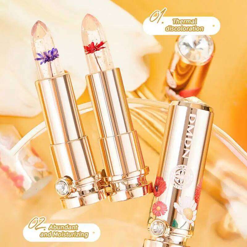Crystal Petals Color-changing Flower Gold Foil Desalination Color Lipstick Soft Delicate Lasting Waterproof Makeup Z260310
