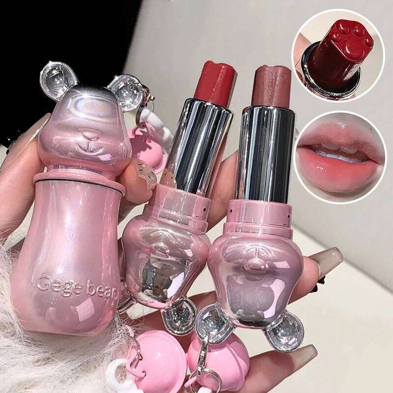 Gege Moist Glow Lipstick - Cute Bear Design, Hydrating Glassy Lips, Korean Transparent Finish Z260310