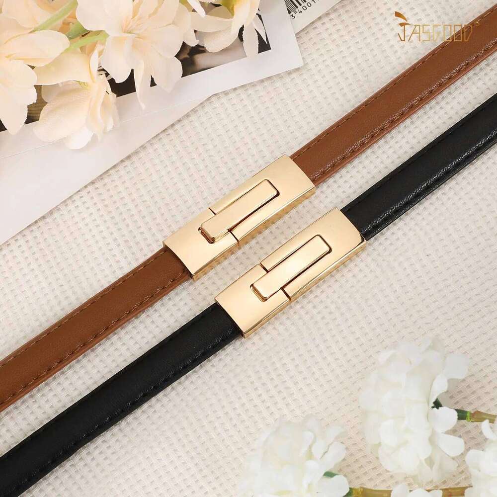 Quality High Genuine Leather Women Fashion Brand 1.8cm Width Belts Golden Lock Buckle Dress Jeans Sweater women Thin Belt H260310