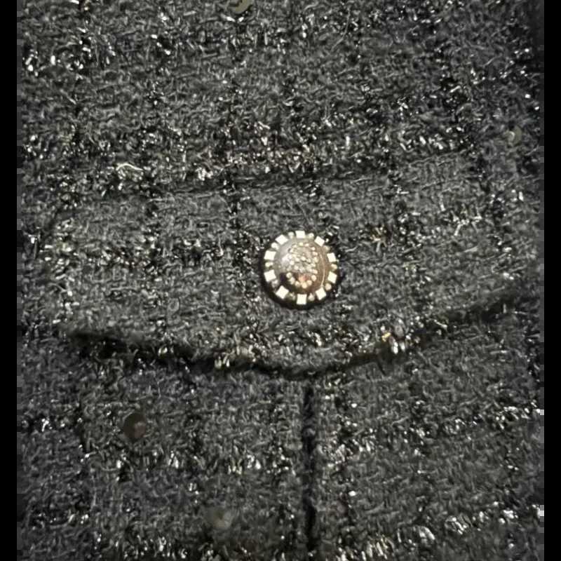 Black Sequins Wool Tweed O Neck Short Coat Small Fragrance Casual Fashion Pockets Korea Chic Daily Women Jacket Autumn WinterT260310