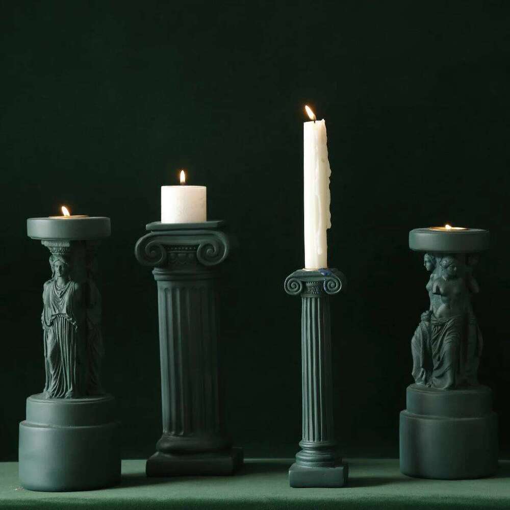 Pillar Candle Holder Black Resin for Candles Table Design Candlesticks, Decorative Tabletop Home Dining Centerpiece H260310