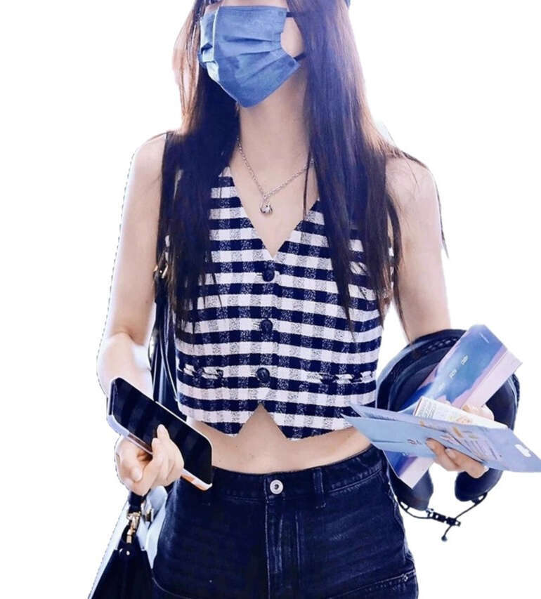 2026 spring and summer socialite fashion versatile V-neck sleeveless checkered short vest for women