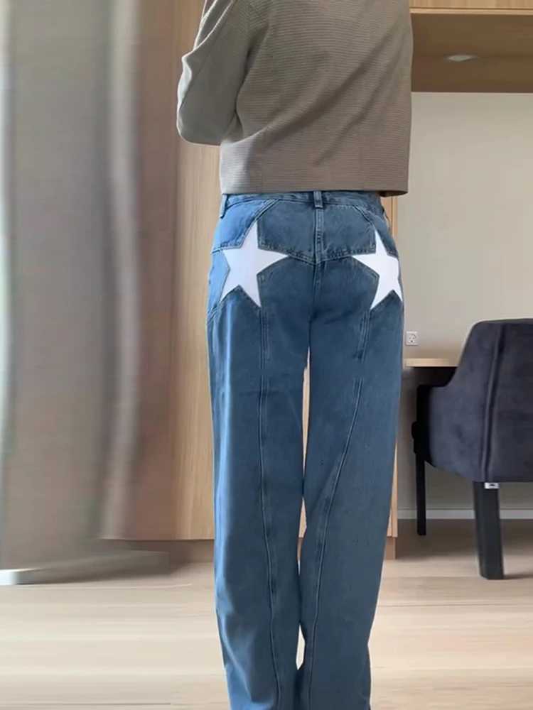 Street Pentagram Print Women Jeans Fashion Zippers Button Dropped Pocket Female Pants 2026 Spring Summer Lady StreetwearT260310