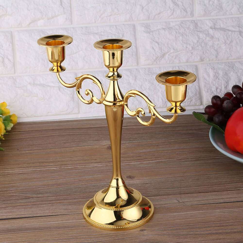 3 Arms Metal Candle Holder European Style Candelabra Wedding Candlestick Home Decor Gold and silver H260310