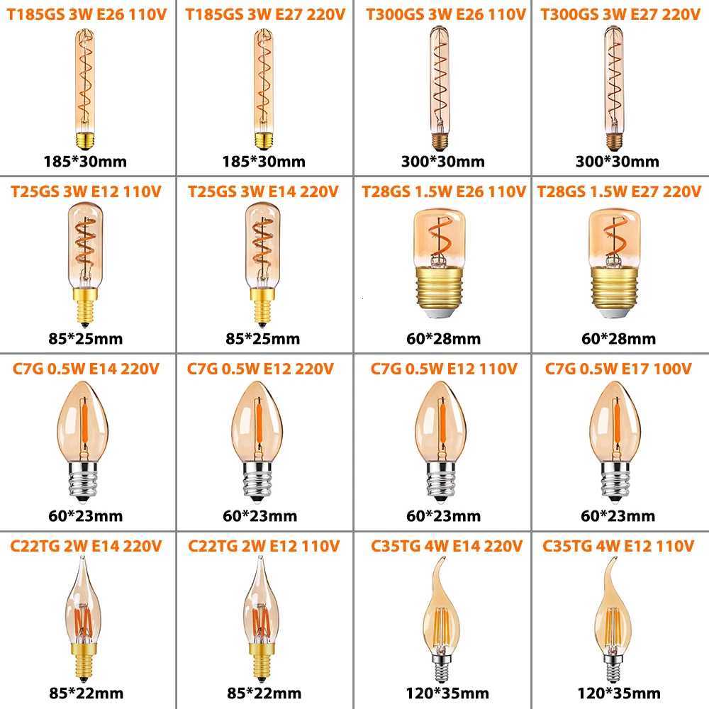E14 E27 LED Bulb 220V Vintage Edison Filament Light Ampoule Lighting Candle Tube Lava Lamp Chandelier Replace Bulbs Home decor H260310