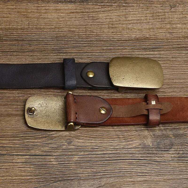 Pure 3.7CM Cowhide High Quality Genuine Leather Belts for Men Strap Male Brass Buckle Fancy Vintage Jeans Cowboy Cintos H260310