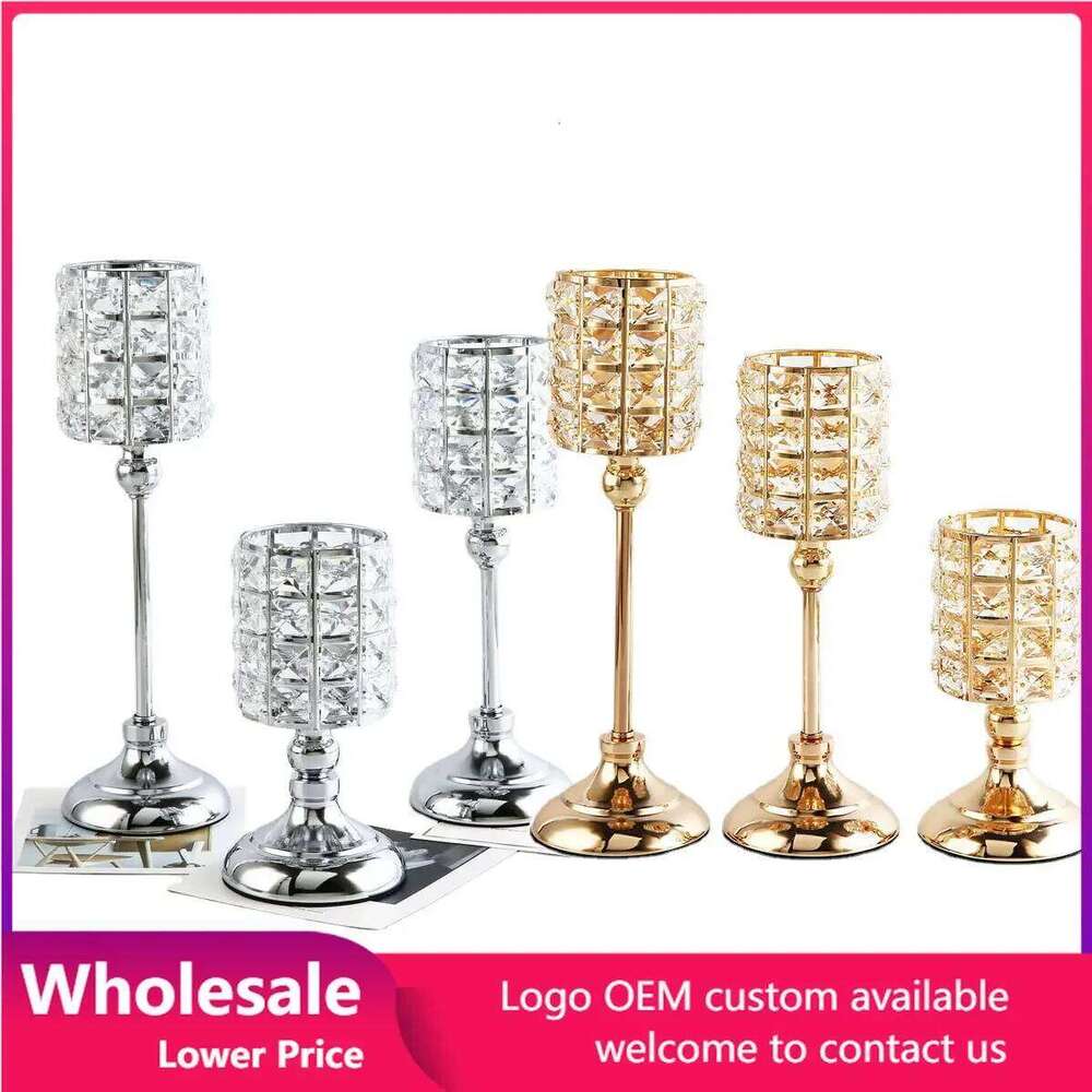 Nordic Candlestick Ornaments Gold Light Luxury Crystal Home Romantic Decoration Wedding Props Holders Candle Stand H260310
