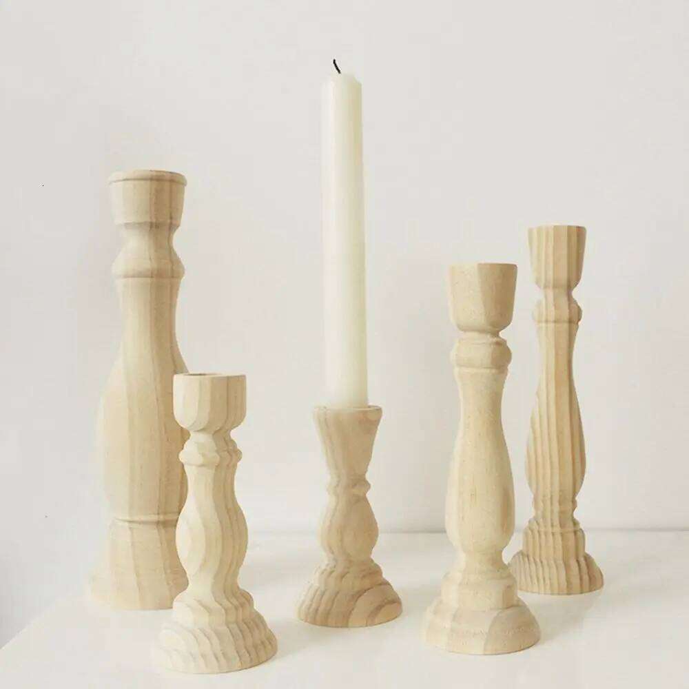Rustic Wood Decorations Retro For Party Home Wedding Unpainted Candlesticks Holders Candelabros Candle Stand H260310