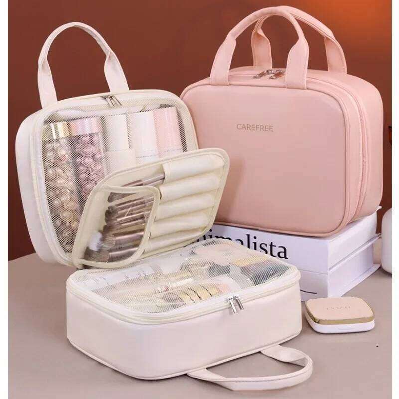 Large Capacity PU Waterproof Cosmetic Bag Women Multifunctional Makeup Organizer with Compartments, for Travel & Daily Use XJ260310