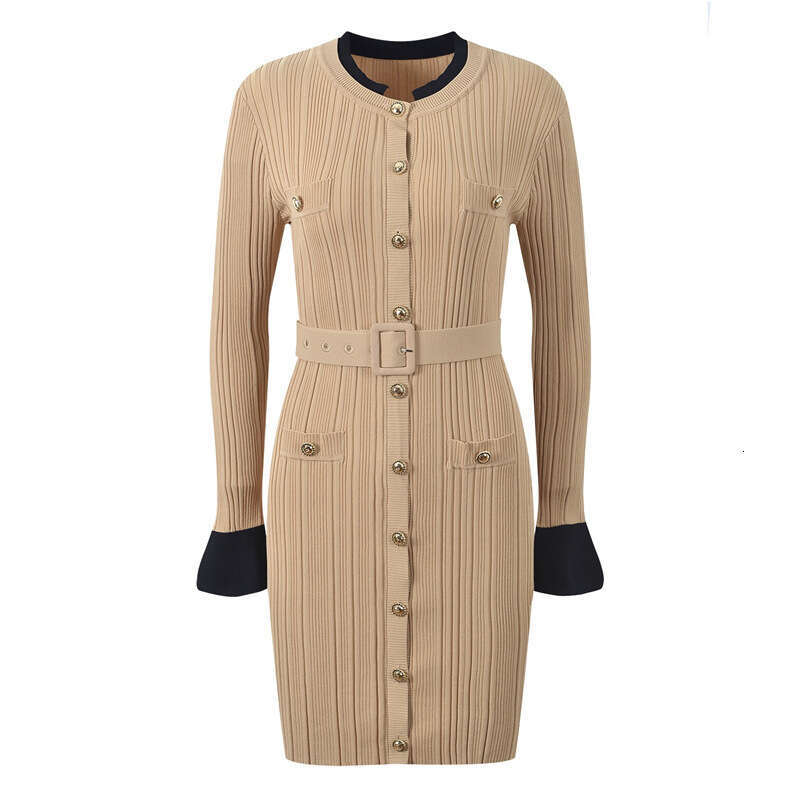 2026 Spring/Summer New Designer Fashionable and Sexy Slim Fit Color Contrasting Knitted Mini Dress