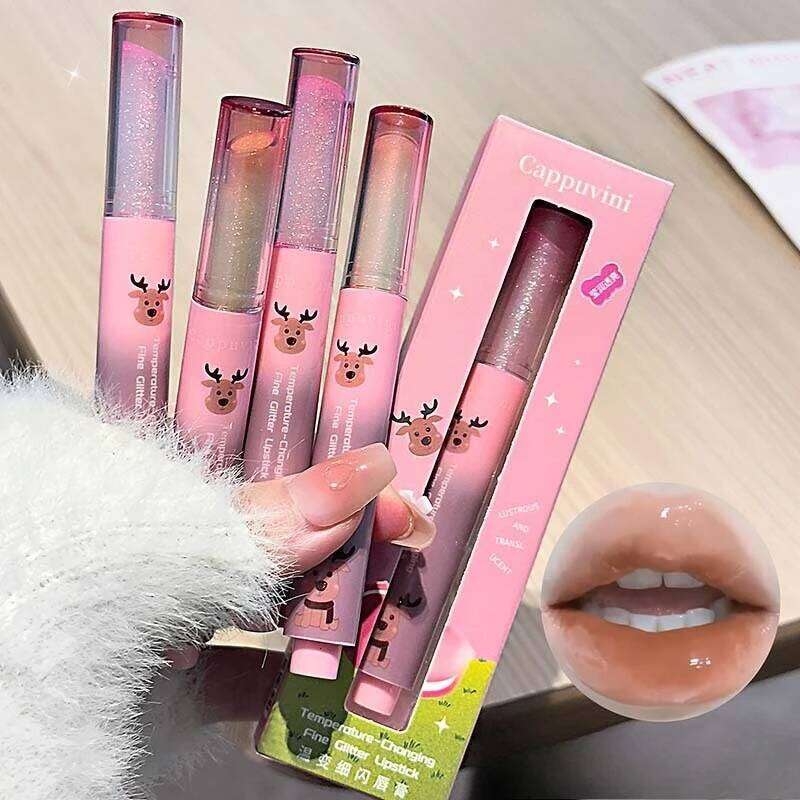 Watery Mirror Warm Change Lipstick Long-Lasting Moisturizing Non-stick Cup Shiny Solid Lip Gloss Red Sexy Lips Makeup Cosmetics Z260310