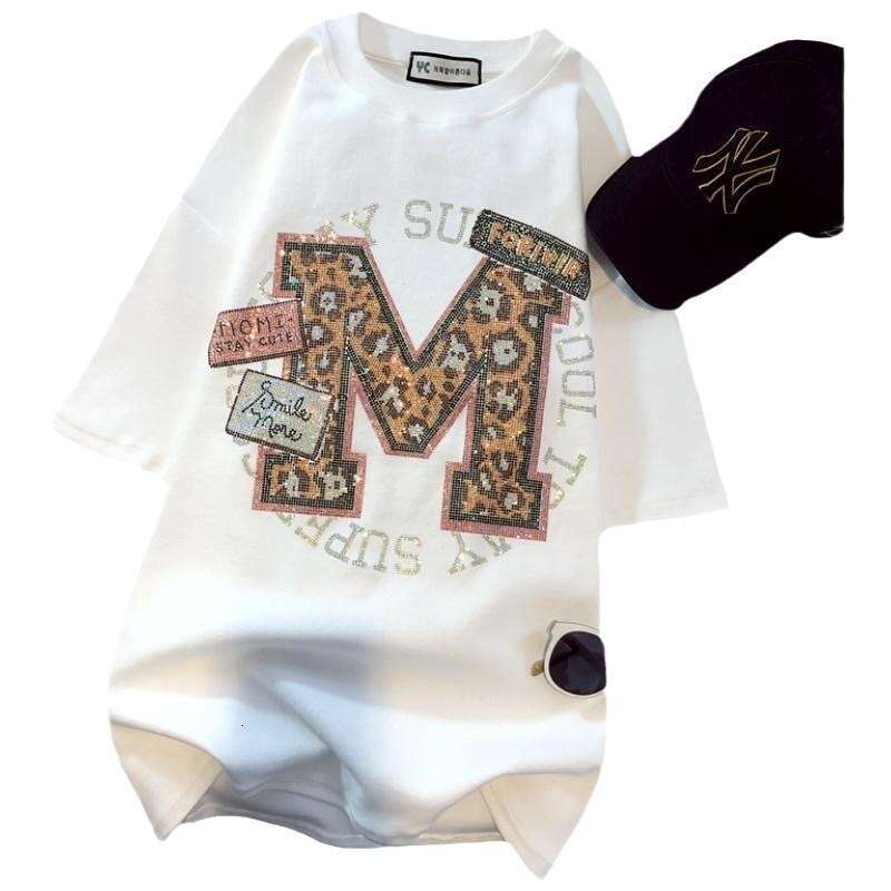 Summer T Shirt for Women Cotton Letter Hot Drill Oversized Clothes Loose Short Sleeved Top Luxury Designer Graphic Tees Women