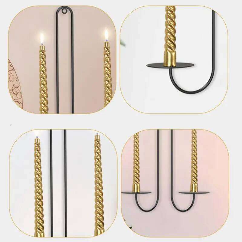 Double Armed Iron Holders Black Metal Holder Modern Wall Candle Sconce Hanging Ornaments For household H260310