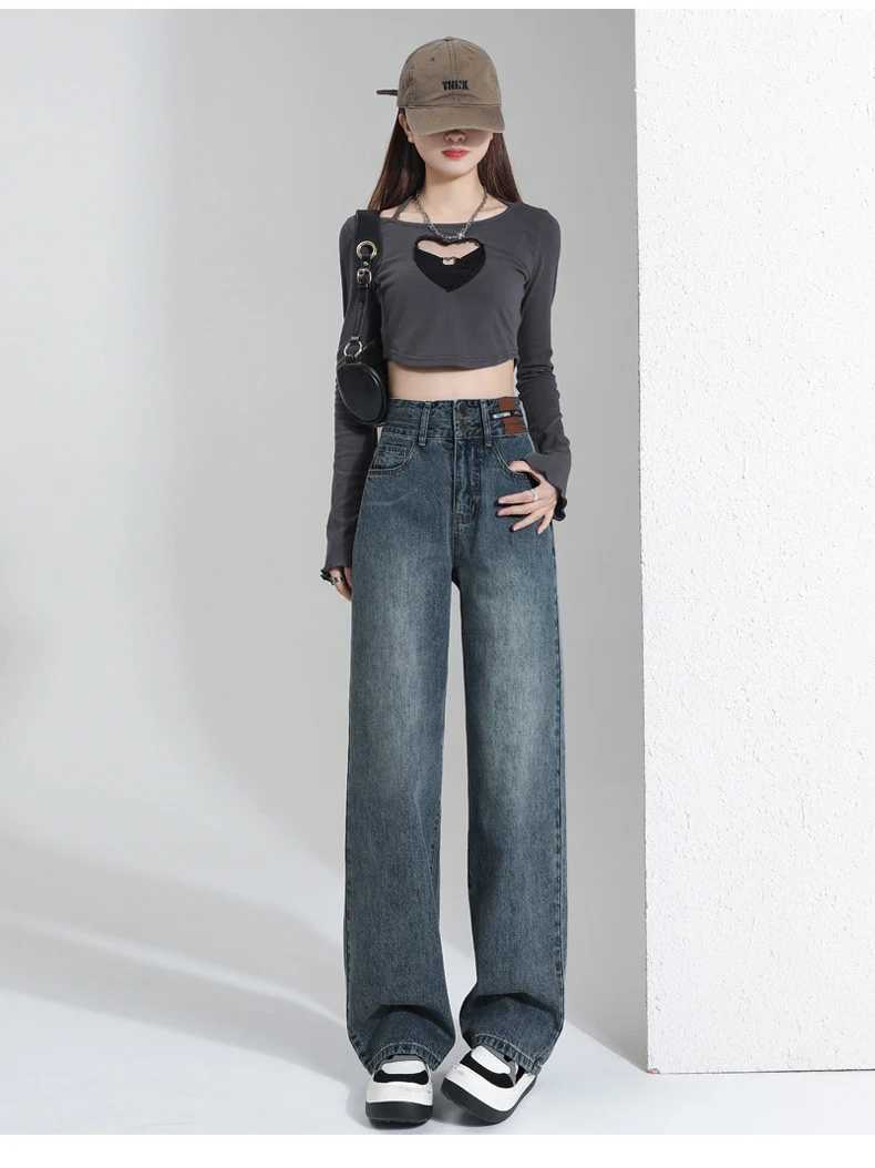 New Woman Korean Double BuCKle Design Jeans Female Winter Snow Warm THermal Plush Pants Popular High Waist Denim Trousers M260310