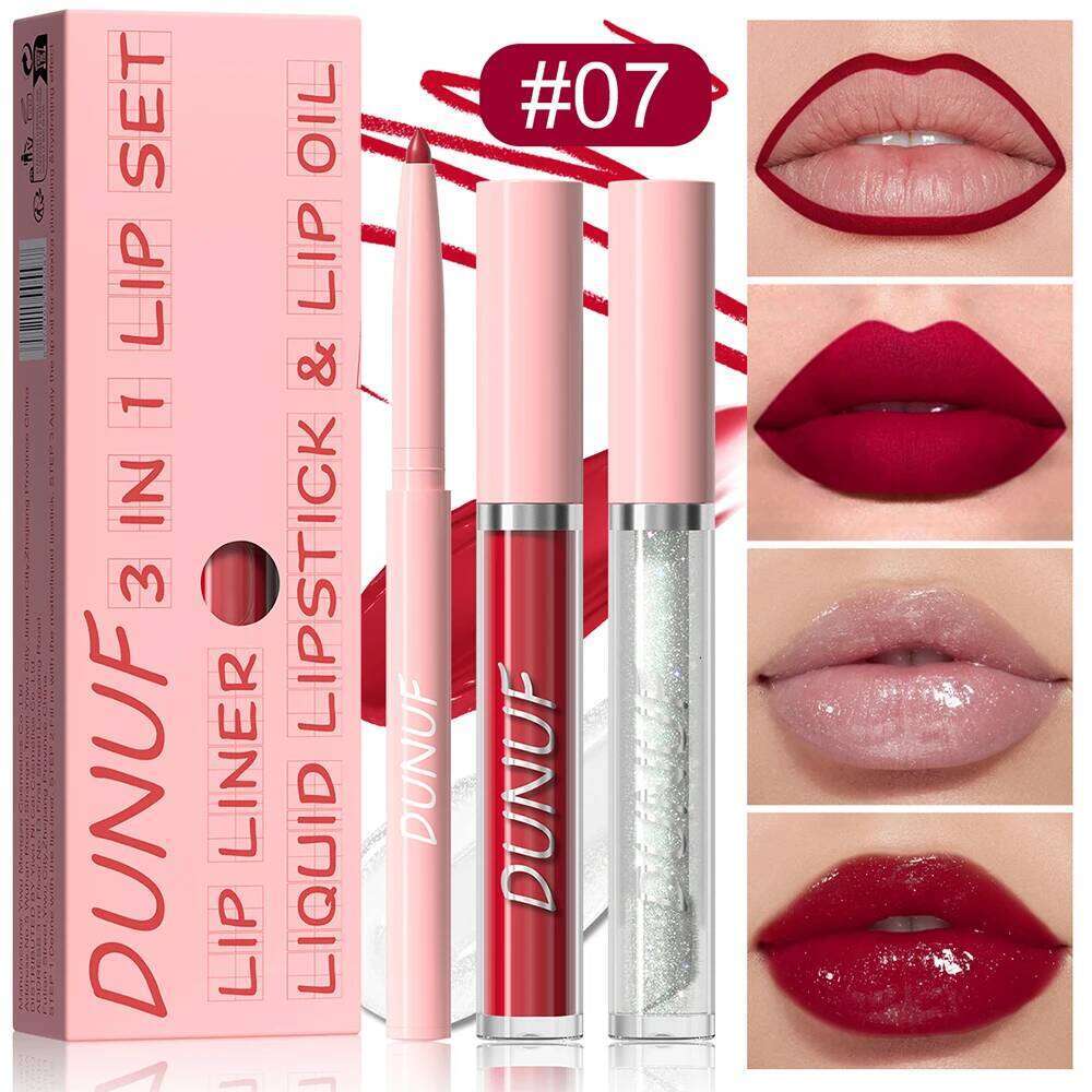 Gloss Liner Lip Oil 3pc/set: Matte Lipstick Waterproof Moisturizing Long Lasting Nude Y2K Christmas Valentine's Day Gift Z260310