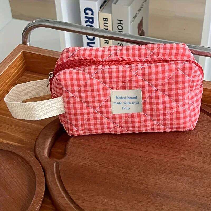 Plaid Makeup Large Capacity Portable Cosmetic For Women Girls Skincare Toiletry Bag Multifunctional Cute Wallet Pouch XJ260310