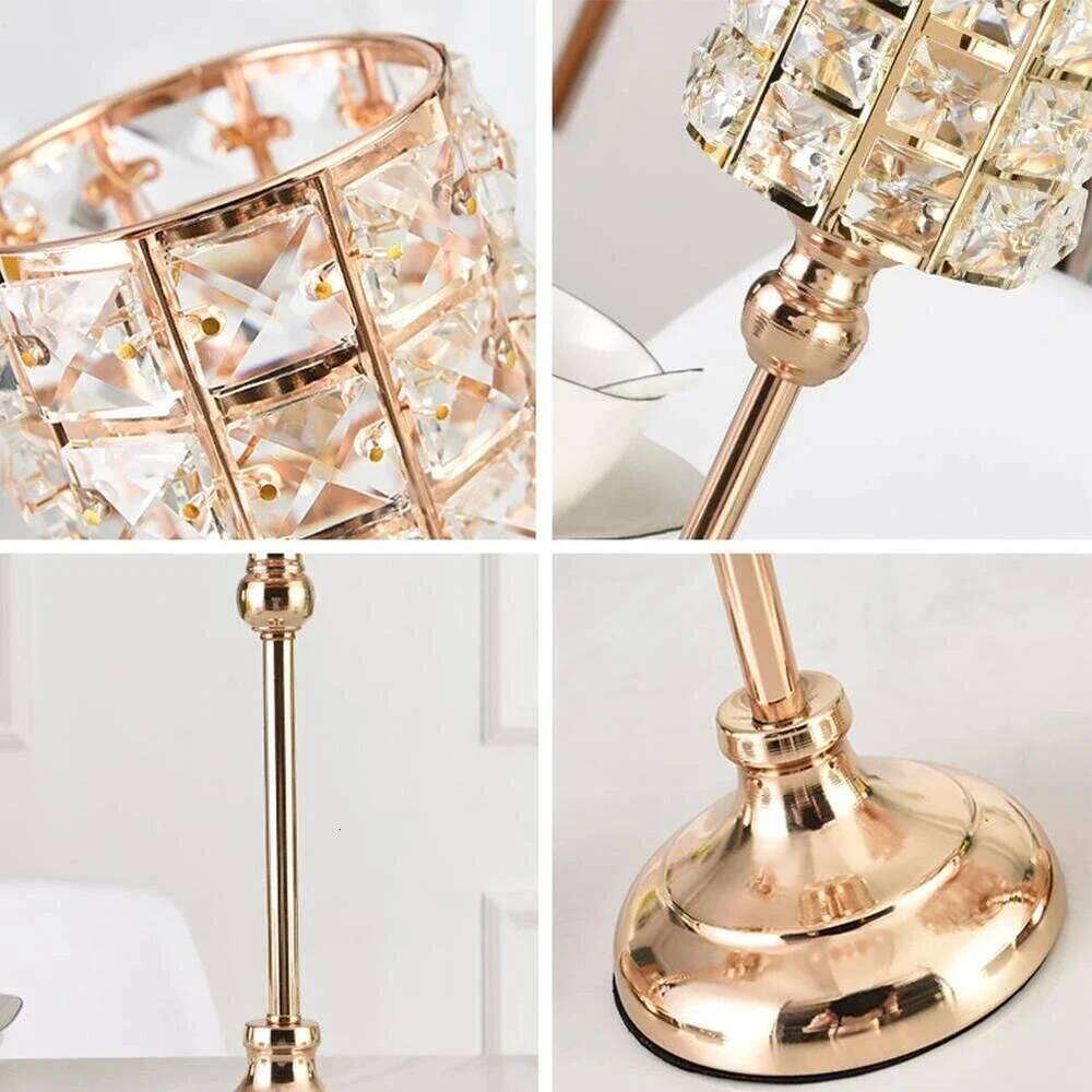 Nordic Candlestick Ornaments Gold Light Luxury Crystal Home Romantic Decoration Wedding Props Holders Candle Stand H260310