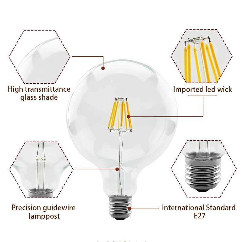 Bombiilas Retro Edison Filament LED Light Bulb E27 AC 220V 240V G80 G95 G125 Globe Light Glass Bulb 2W 4W 6W 8W Lampara LED Lamp H260310