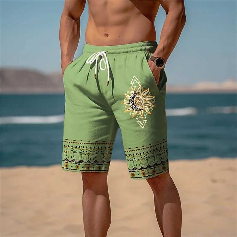 Retro Ethnic Style Graphic Beach Shorts For Men Summer Drawstring Pockets Casual 3D Printed Short Pants Fashion Loose Swim Trunk N260310